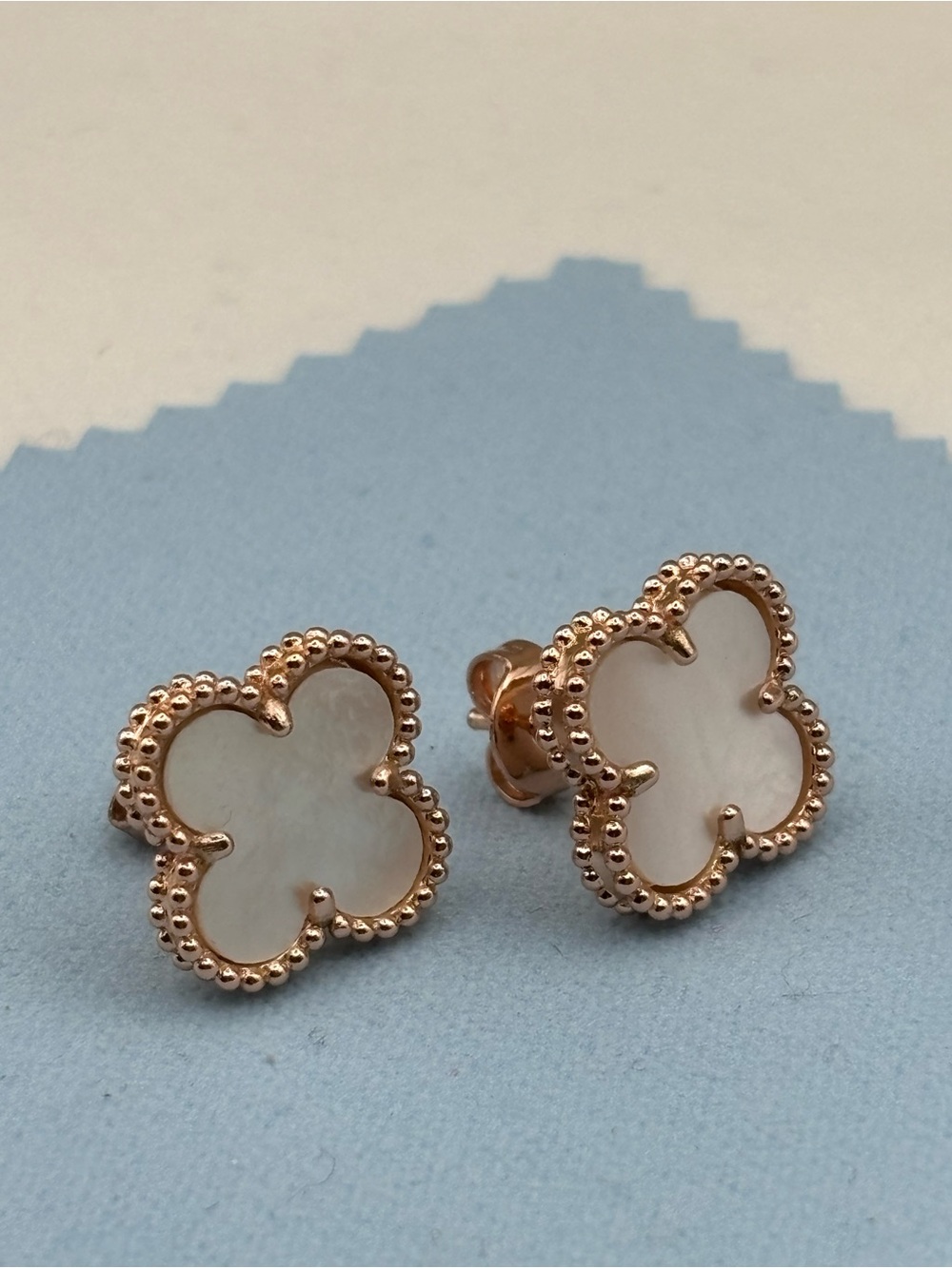 18k Rose Gold Plated 15mm Clover Mother-of-Pearl Stud Earrings - Women Jewelry